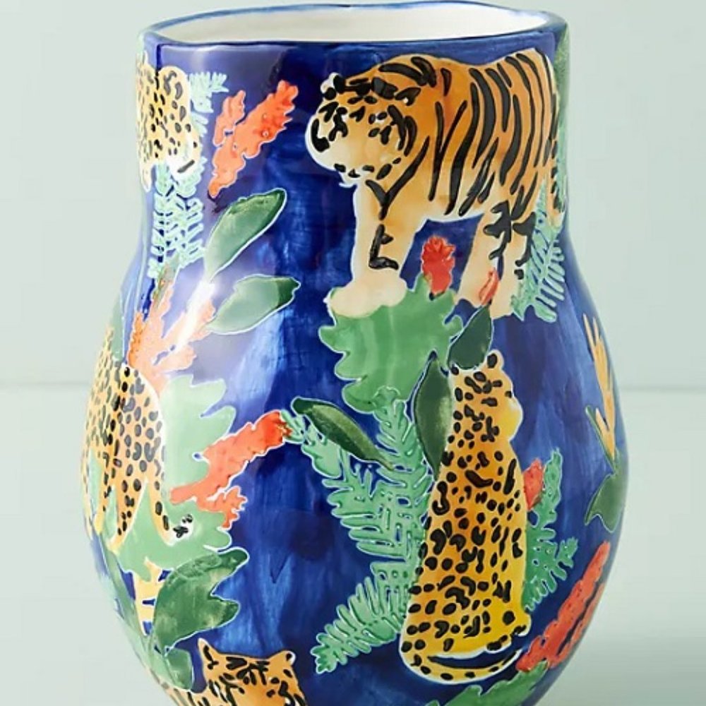 Anthropologie Leah Goren Tiger Vase Blue Large